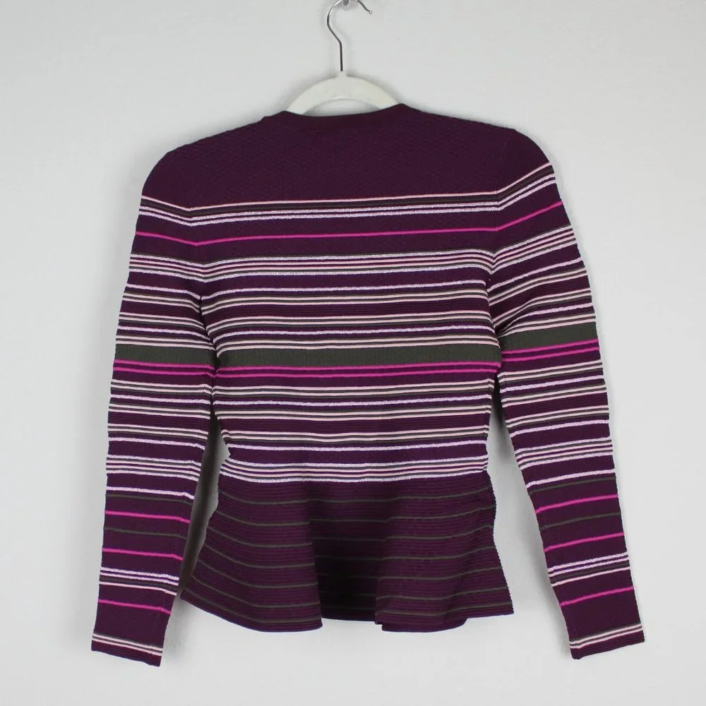 NWT TED BAKER LONDON Stripe Crew Neck Peplum Sweater - Picture 6 of 8